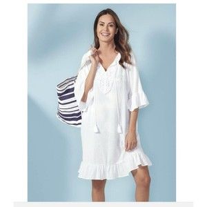 Top it off White Swimsuit Beach Cover Up Sundress Ruffle Sleeve One Size NWT's